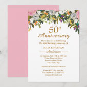 Invitation Élégant 50e anniversaire de Mariage rose floral (Devant / Derrière)