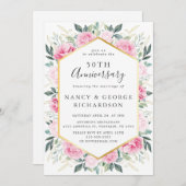 Invitation Élégant 50e anniversaire de Mariage rose floral or (Devant / Derrière)