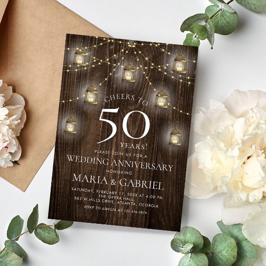 Invitation Élégant 50e anniversaire de Mariage rustique