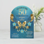 Invitation Élégant 50e anniversaire de Mariage Turquoise et G (Debout devant)