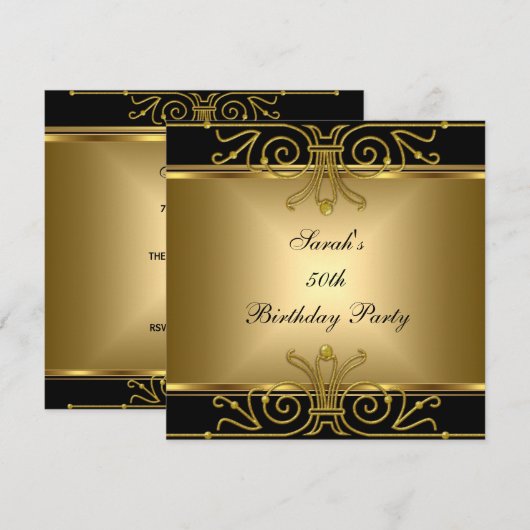 Invitation Elégant 50e anniversaire Gold Black Art Déco (Devant / Derrière)