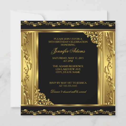 Invitation Élégant 50e anniversaire Gold Black Gold High Heel (Dos)