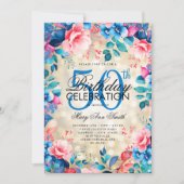 Invitation Elégant 50e anniversaire Gold Blue Rose lumières f (Devant)