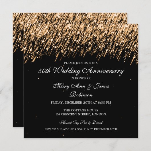Invitation Élégant 50e anniversaire Mariage étoiles d'or (Devant / Derrière)