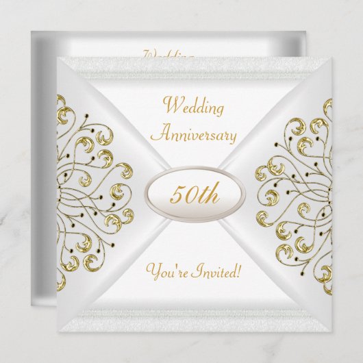Invitation Élégant 50e anniversaire Mariage Or blanc (Devant / Derrière)