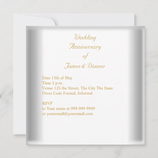 Invitation Élégant 50e anniversaire Mariage Or blanc (Dos)
