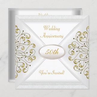 Invitation Élégant 50e anniversaire Mariage Or blanc
