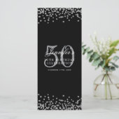 Invitation Elégant 50e Anniversaire Menu Argent Noir Confetti (Debout devant)