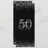 Invitation Elégant 50e Anniversaire Menu Argent Noir Confetti (Devant / Derrière)