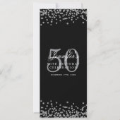 Invitation Elégant 50e Anniversaire Menu Argent Noir Confetti (Devant)
