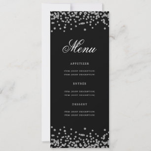 Invitation Elégant 50e Anniversaire Menu Argent Noir Confetti