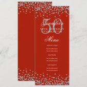 Invitation Elégant 50e Anniversaire Menu Argent Rouge Confett (Devant / Derrière)