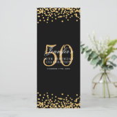 Invitation Elégant 50e Anniversaire Menu Gold Black Confetti (Debout devant)