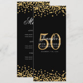 Invitation Elégant 50e Anniversaire Menu Gold Black Confetti (Devant / Derrière)