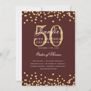 Invitation Élégant 50e Anniversaire Menu Gold Burgundy