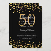 Invitation Élégant 50e Anniversaire Menu Gold Noir (Devant / Derrière)