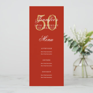 Invitation Elégant 50e anniversaire Menu Gold Red