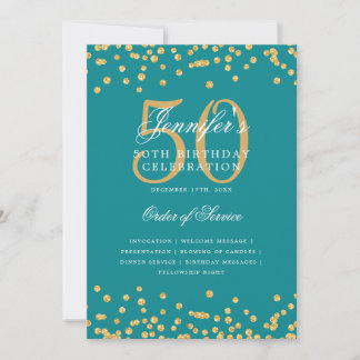 Invitation Élégant 50e Anniversaire Menu Gold Turquoise
