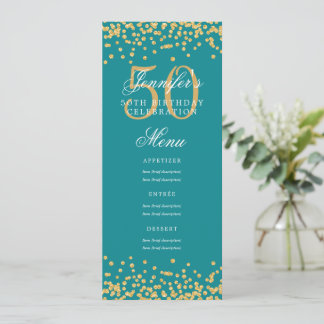 Invitation Elégant 50e Anniversaire Menu Gold Turquoise Confe