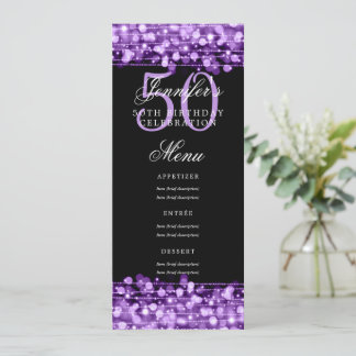 Invitation Elégant 50e Anniversaire Menu Purple Lights