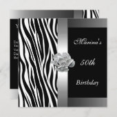 Invitation Elégant 50e anniversaire Noir Blanc Silver Zebra (Devant / Derrière)
