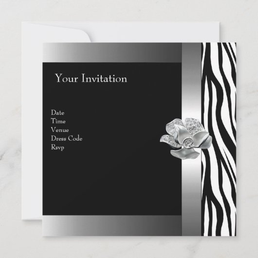 Invitation Elégant 50e anniversaire Noir Blanc Silver Zebra (Dos)