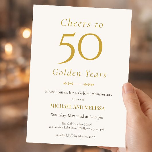 Invitation Élégant 50e Anniversaire Or Minimal Classique