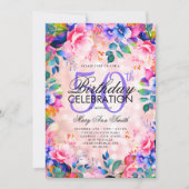 Invitation Elégant 50e anniversaire Rose or arc-en-ciel Flora (Devant)