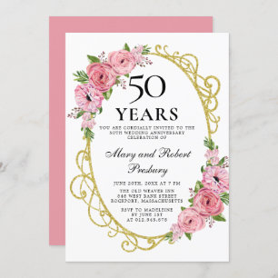 Invitation Élégant 50e anniversaire Rose rose floral Invitati