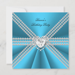 Invitation Elégant 50e anniversaire Silver Blue Diamond Heart