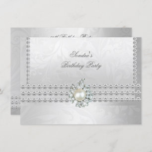 Invitation Elégant 50e anniversaire Silver White Diamond Pear