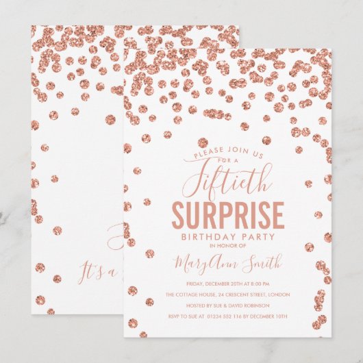 Invitation Élégant 50e anniversaire surprise Rose Gold (Devant / Derrière)