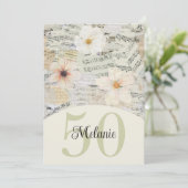 Invitation Elégant 50e anniversaire Vintage musique Floral (Debout devant)