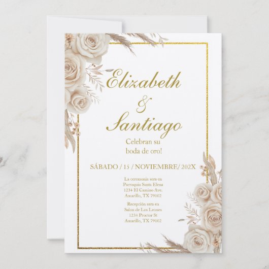Invitation Élégant 50e Mariage Bohème Espagnol (Devant)