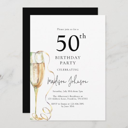 Invitation Elegant 50th Birthday Party (Devant / Derrière)