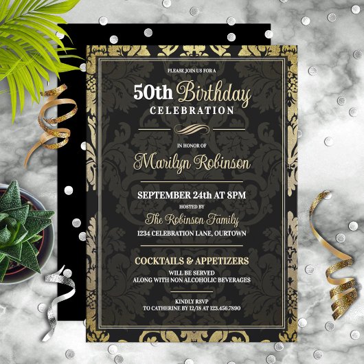 Invitation Elegant 50th Birthday Party Celebration