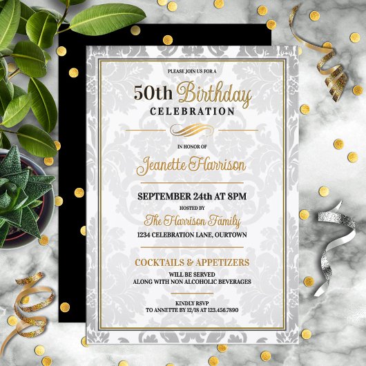 Invitation Elegant 50th Birthday Party Celebration