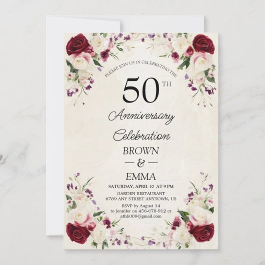 Invitation Elegant 50th Wedding Anniversary Floral Celebratio (Devant)