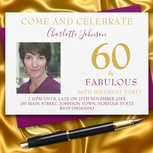 Invitation Elégant 60 et Fabulous Photo 60e anniversaire
