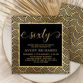 Invitation Élégant 60 Script noir et or 60e anniversaire