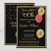 Invitation Élégant 60 Soixante Anniversaire Black Gold (Devant / Derrière)