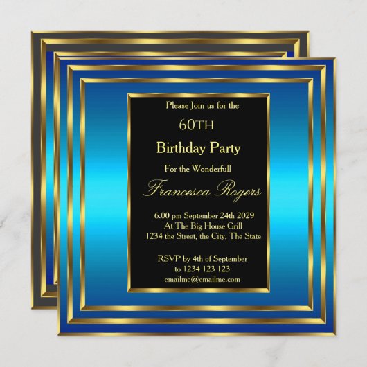 Invitation Élégant 60e anniversaire Blue Ocean Gold Invitatio (Devant / Derrière)