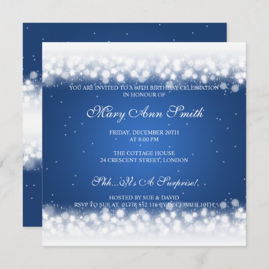 Invitation Élégant 60e anniversaire de la fête Magic Sparkle (Devant / Derrière)