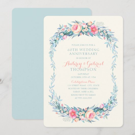 Invitation Élégant 60e Anniversaire de Mariage Floral Printem (Devant / Derrière)