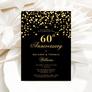Invitation Élégant 60e anniversaire de Mariage noir et or