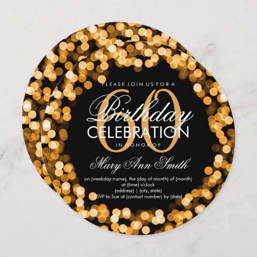 Invitation Élégant 60e anniversaire éclaire l'or (Devant / Derrière)