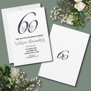 Invitation Elégant 60e anniversaire écriture noire et argent