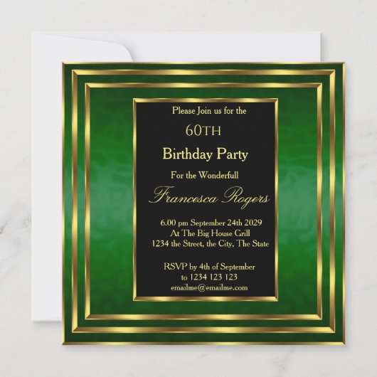Invitation Élégant 60e anniversaire Emerald Green Gold (Devant)