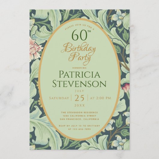 Invitation Élégant 60e anniversaire Gold Green Botanical Vint (Devant)