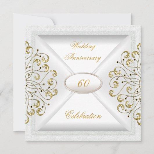 Invitation Élégant 60e anniversaire Mariage Or blanc (Devant)